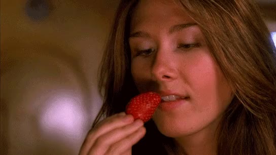 Jewel Staite (Kaylee from Firefly) Sucking on a Strawberry with her Pouty Lips