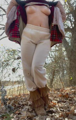 Titty flash in the woods