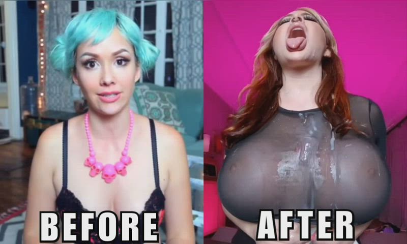 From having thoughts to becoming a fake titted thot! Just a happy, cum covered bimbo