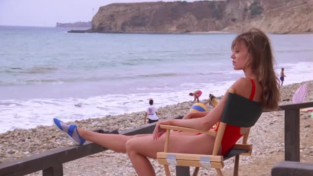Vanessa Angel - Baywatch (S2E10, 1991) - in red swimsuit, running on beach to rescue
