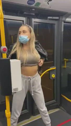 blonde bus public titty drop