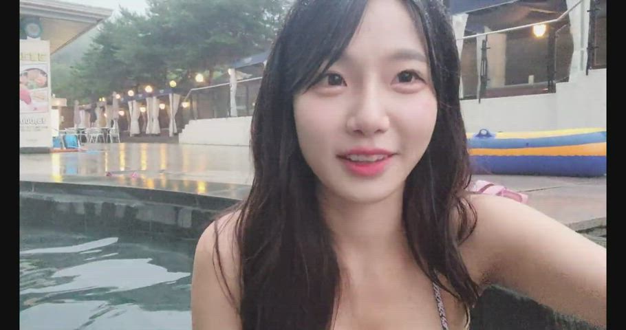 asian bikini cute korean model smile swimming pool