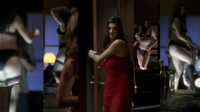 Julia Benson - Tru Calling (S1E4, 2003) - split-screen mini-loop, 2 (incl. red dress)