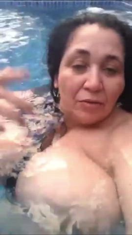 Indoor swimming pool skinny dipping (BBW Paula Coelho)