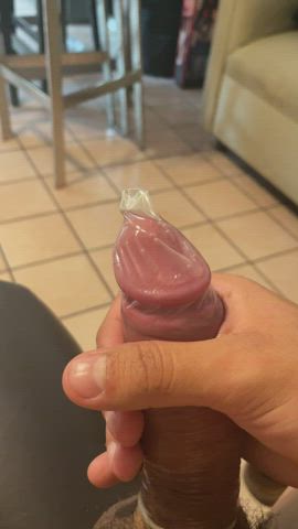 First time trying on a condom. I used it to catch my precum. [M]