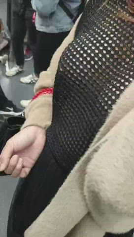 See-through clothing ...Exposing Tits on Train