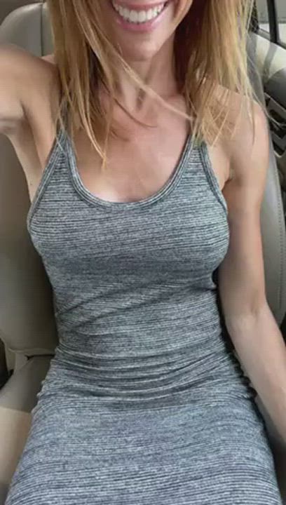 Perfect Woman in her 40's Flashes in the Car