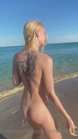 Sally completely naked at the beach