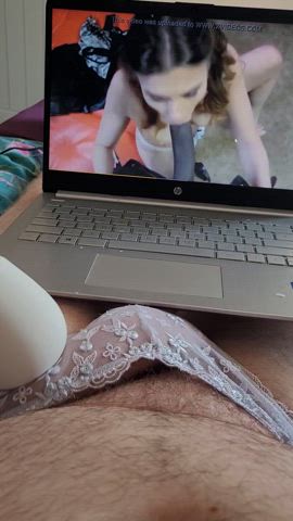 Panties on and teasing my cock to BBC on the lowest setting, what should I do next?