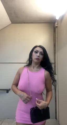 Brunette Camgirl Dress High Heels Latina Nipples OnlyFans Public Porn GIF by tiffanythomass