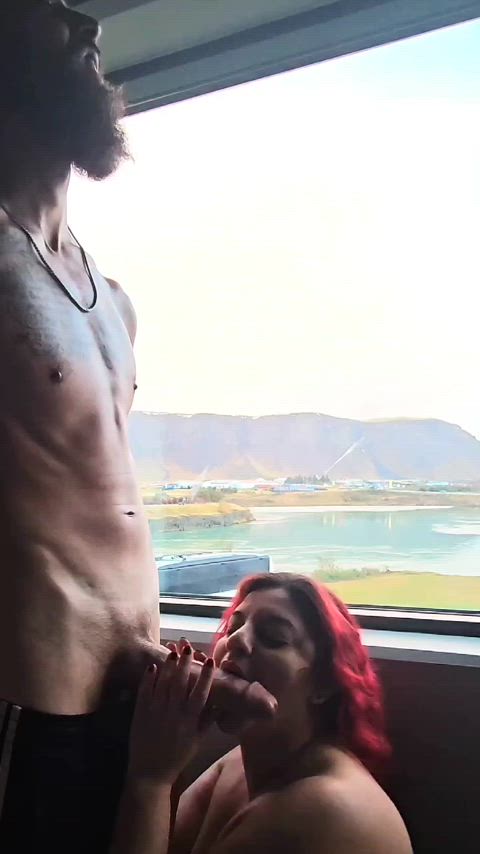 Beautiful view of iceland while I use her throat
