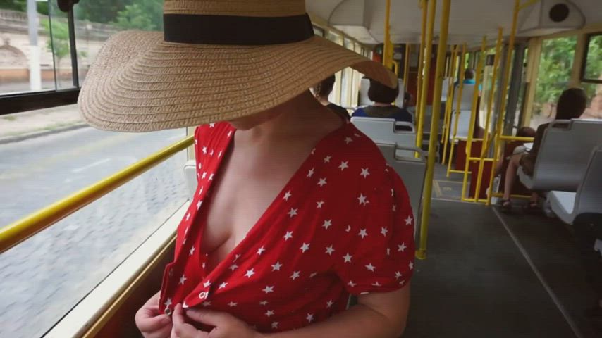 Flashing my tits in a bus.........
