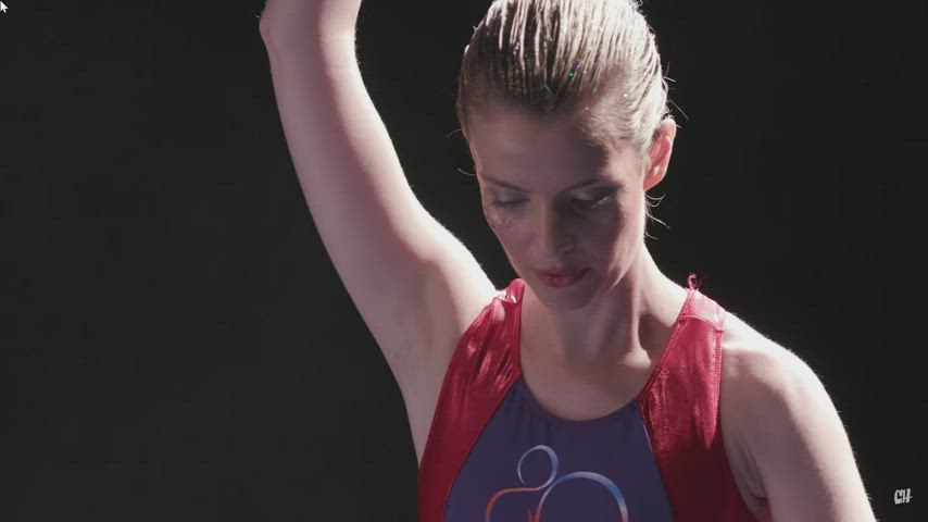 Siobhan Thompson in gymnast's outfit for comedy sketch
