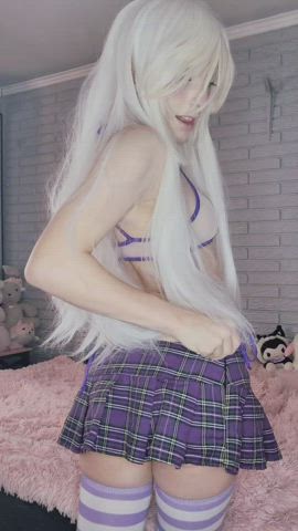 anime cosplay cute eye contact lingerie petite shaved pussy small tits teen