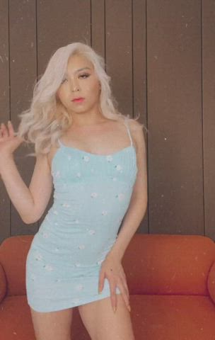 Asian Blonde Chinese Clothed Dancing Lipstick Seduction Striptease TikTok Porn GIF