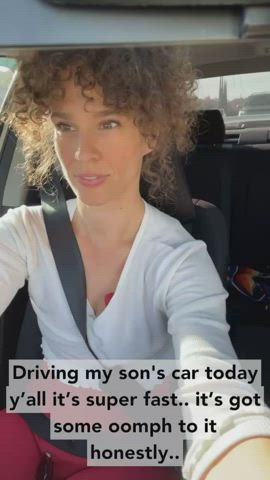 Tits out in her stepsons car!