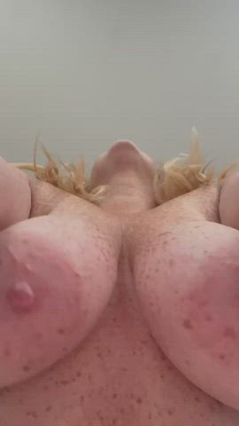 This is what my big freckled 38F tits hanging in your face looks like 😊