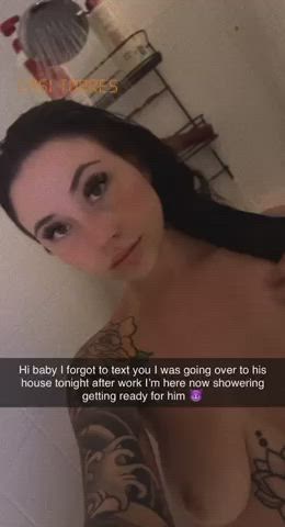caption cheating cuckold girlfriend hotwife shower tattoo