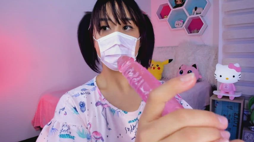 Petite Masked Asian Lila Jordan Stroking Pink Dildo JOI