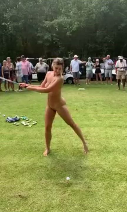Being naked improves her swing… so she says
