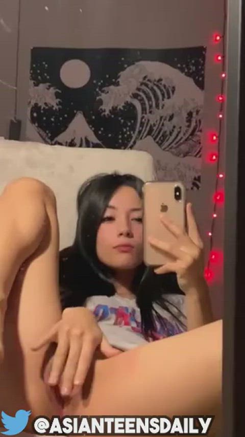 Cute asian teen camgirl fingering herself and orgasms