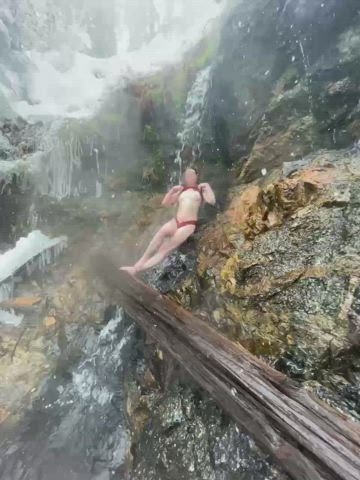 Tits out for a hot spring waterfall!